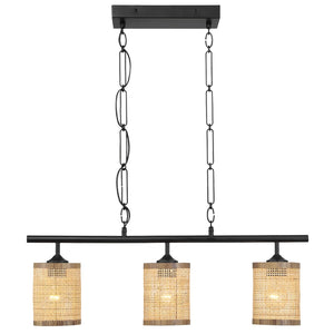 English Elm Elysian Three Light Rattan Pendant Farmhouse Kitchen Island Matte Black Chain Lamp B183P230906