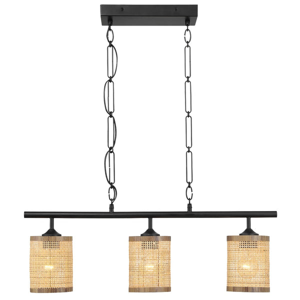 English Elm Elysian Three Light Rattan Pendant Farmhouse Kitchen Island Matte Black Chain Lamp B183P230906