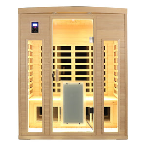 English Elm Low Emf Three-Person Far Infrared Sauna - Premium Hemlock, Smart Controls, Bluetooth Audio & Mood Lighting W1149S00014