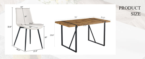 English Elm Table Set With Vintage Wood Top & White Faux Leather Chairs - Modern Dining Solution For Any Space W1151S01484-GIGA
