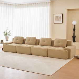 English Elm 153" Modern Modular Sectional Sofa - Cozy Corduroy 4-Seater Couch With Tufted Design & No Assembly W714S01471