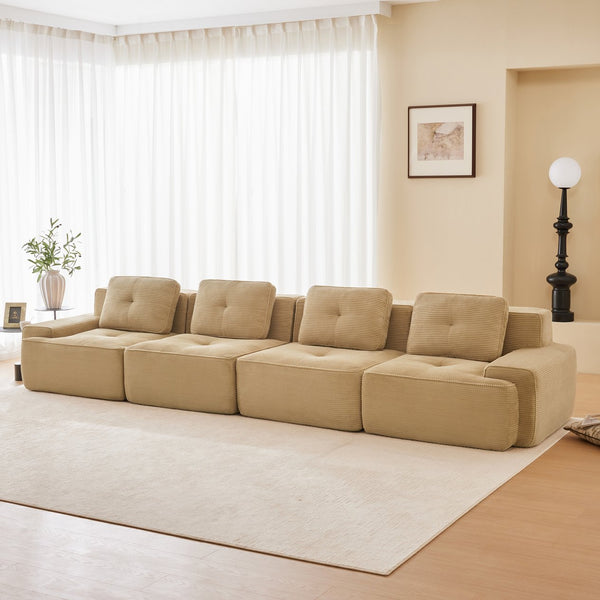 English Elm 153" Modern Modular Sectional Sofa - Cozy Corduroy 4-Seater Couch With Tufted Design & No Assembly W714S01471