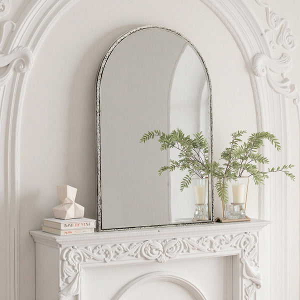 English Elm Arched Decorative Wall Mirror for Bathroom Vanity and Entryway — Elegant Arch Design for Living Room Bedroom Silver W757P251825