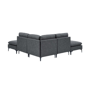 English Elm Linen Upholstered Sectional Sofa with Black Metal Legs Mid-century Modern Living Room Dark Gray B2748S00110