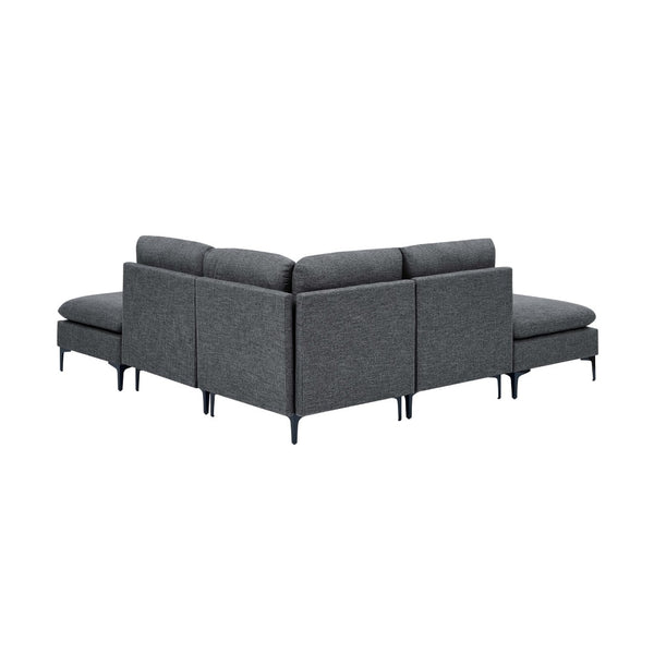 English Elm Linen Upholstered Sectional Sofa with Black Metal Legs Mid-century Modern Living Room Dark Gray B2748S00110