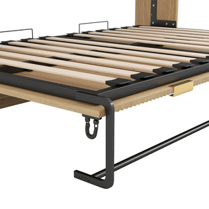 English Elm Twin Murphy Bed XL Cabinet with LED Light, Gray Finish, Space-Saving Foldaway Design, 800lb Capacity N709P002050N