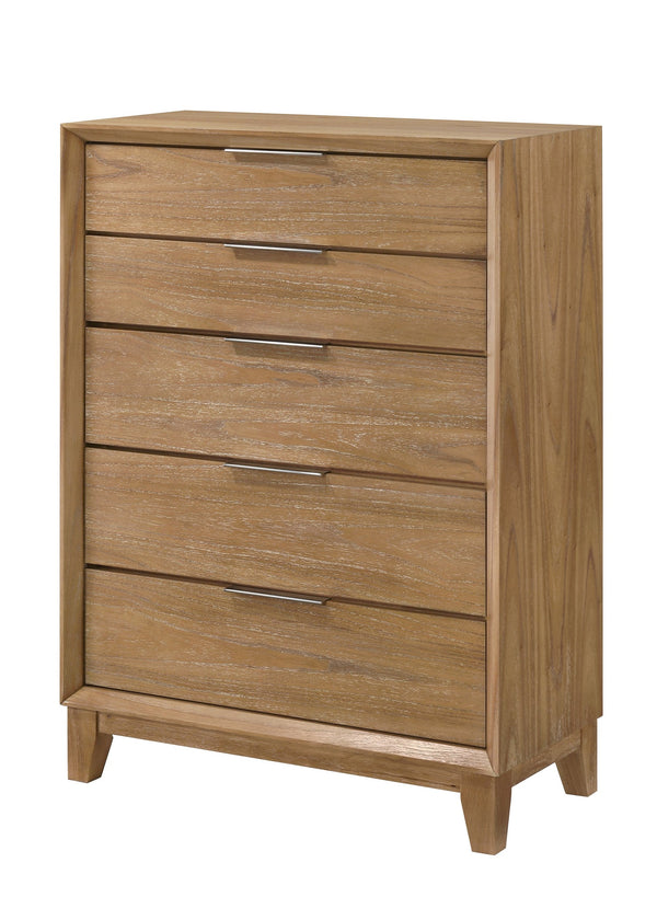 English Elm 1pc Modern 4-Drawer Tall Storage Chest in Mist Finish — Sleek Bedroom Organizer with Spacious Drawers Natural Wood 20.1 L x 38 W x 49.6 H B2741P404876