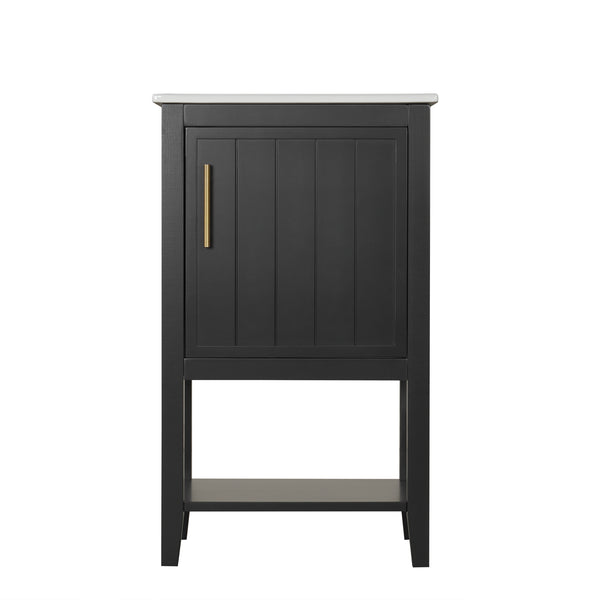 English Elm 20" Modern Bathroom Vanity with Ceramic Sink, Solid Wood MDF Build, Soft-Close Door & Shelf Black N725P220604B