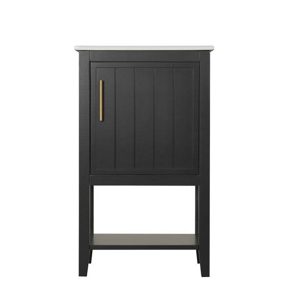English Elm 20" Matte Freestanding Bathroom Vanity Rubberwood Cabinet Ceramic Sink Open Shelf Black N725P391115B