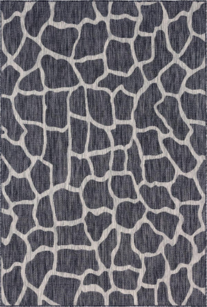 Unique Loom Outdoor Safari Giraffe Machine Made Animal Print Rug Charcoal Gray, Gray 6' 1" x 9' 0"
