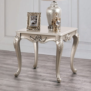 English Elm Traditional End Table With Elegant Curved Legs, Carved Design, And Chic Champagne Finish For Living Rooms B2741P361141-GIGA
