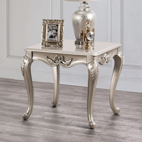 English Elm Traditional End Table With Elegant Curved Legs, Carved Design, And Chic Champagne Finish For Living Rooms B2741P361141-GIGA