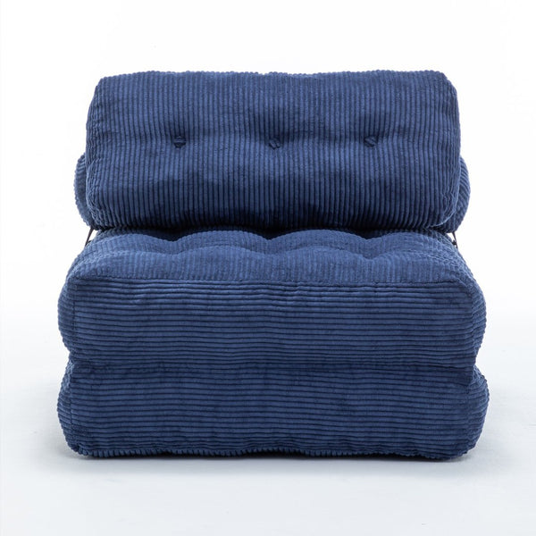 English Elm Folding Floor Sofa Bed Convertible Sleeper Chair with Shredded Foam Corded Fabric Dark Blue W2200P442795