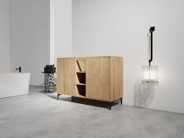 English Elm Soft Close Doors & Open Storage Rack, 48-Inch Freestanding Bathroom Vanity With Plywood Finish W999125009-GIGA