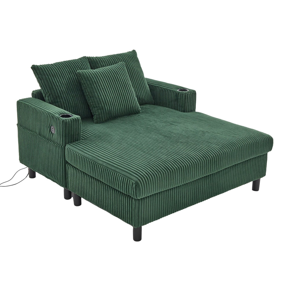 English Elm UNITED Corduroy Oversized Recliner Sofa with USB Type-C, RGB Light Strip, Cup Holders & Storage Emerald W1568S00202