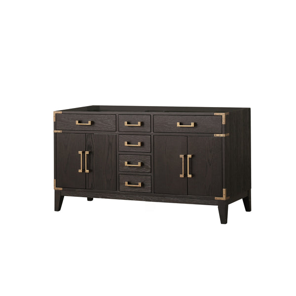 English Elm Brown Oak Double Bath Vanity - Stylish 60" W Solid Wood Storage Solution For Family Bathrooms & More B2731P259839
