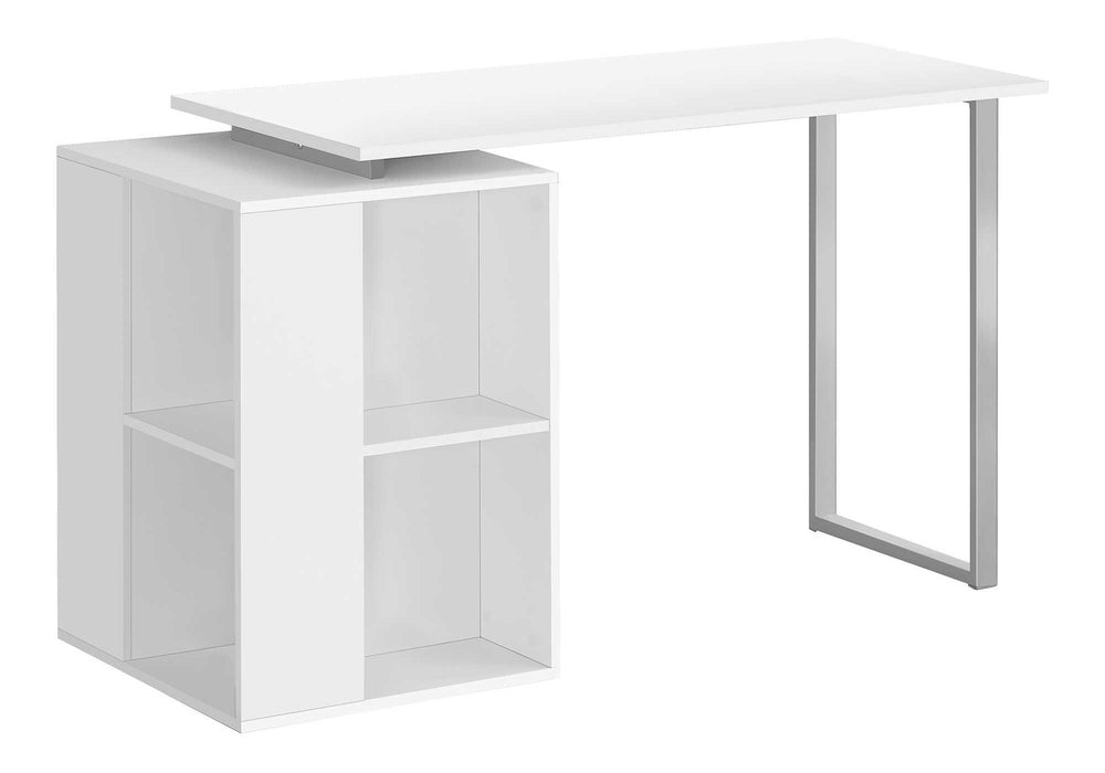 English Elm Computer Desk with Reversible 8-Shelf Bookcase, 55" Workstation, White Laminate & Grey Metal Frame B2710P221288