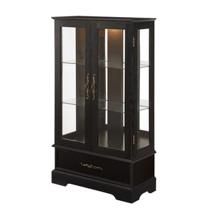 English Elm Lighted Curio Cabinet With Adjustable Shelves & Built-In Drawer - Elegant Display With Lighting, Black W1758P297549