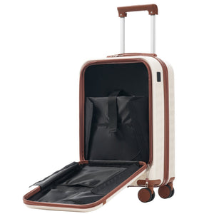 English Elm Front Access Hardside 3 Piece Travel Set with Usb Port Spinner Wheels and Tsa Lock Brown+White N732P326130K