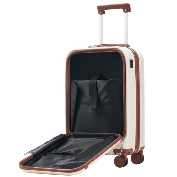 English Elm Front Access Hardside 3 Piece Travel Set with Usb Port Spinner Wheels and Tsa Lock Brown+White N732P326130K