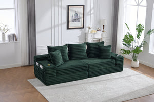 English Elm Oversized Corduroy Cloud Couch Convertible Sleeper Sofa with Memory Foam Seating Emerald W395S00120