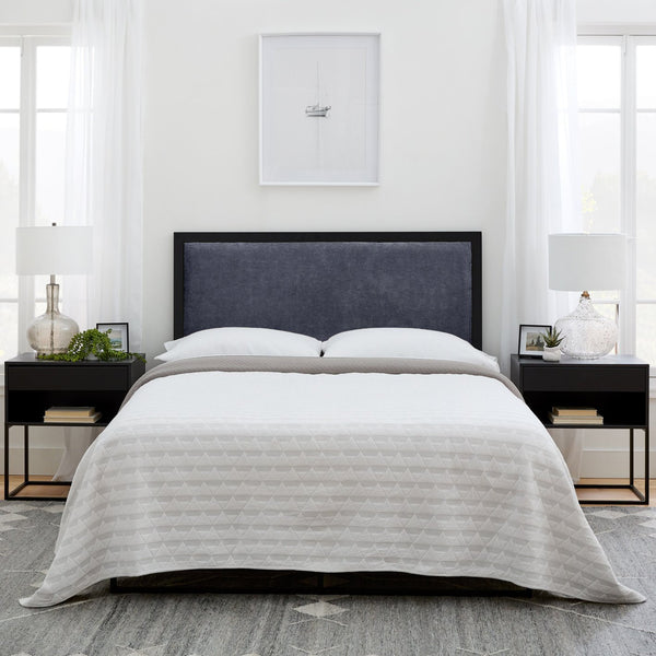 English Elm Metal Upholstered Headboard Queen Navy with Metal Trim, 26" Padded Height, Spot-Clean, Modern Chic B350P394947