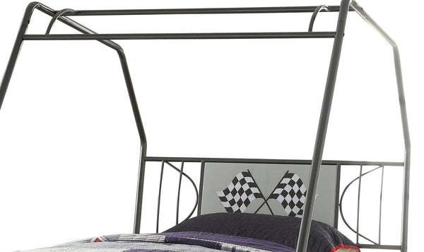 English Elm Gunmetal Twin Metal Bed with Go-Kart Design, 8-Slat No-Box-Spring Frame, 18" Footboard, Storage-Friendly B062S00513