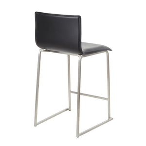 English Elm Mara 26" Contemporary Counter Stools Set Of 2 - Brushed Stainless Steel & Black Faux Leather Comfort B202P222060