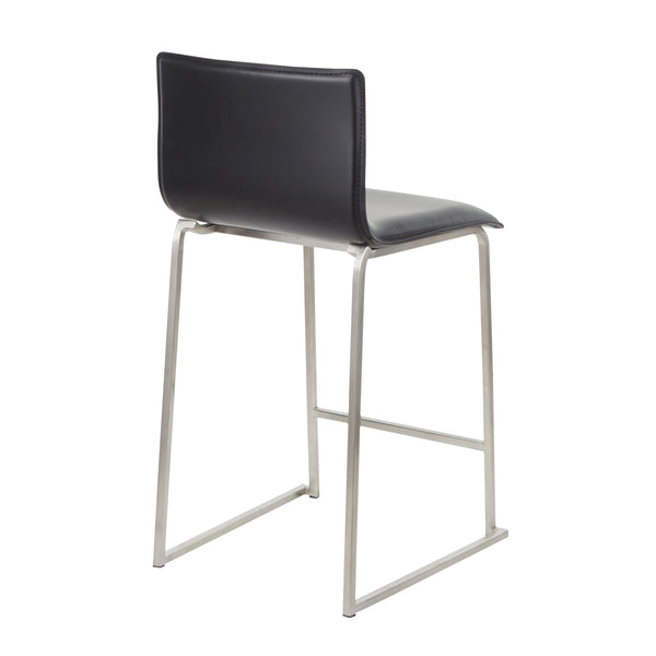English Elm Mara 26" Contemporary Counter Stools Set Of 2 - Brushed Stainless Steel & Black Faux Leather Comfort B202P222060