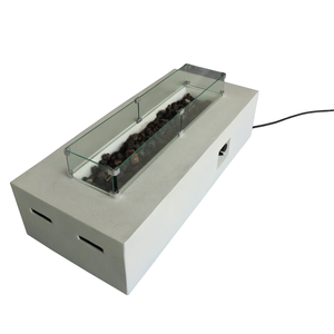 English Elm Rectangular Fiber-Reinforced Concrete Propane Fire Pit Table, 56" Modern White Stone 60,000 BTU B120S00123