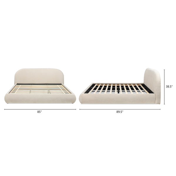 English Elm Jennifer Taylor Home - Archie Puffy Grounded Upholstered Platform Bed in Oatmeal Chenille — Arched Puffy Headboard, No-Box Spring Design, Durable Elegance (90") B2719P320241