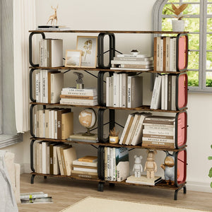 English Elm 5-Tier Industrial Bookshelf Rustic Brown Metal Frame Open Shelves 450lb Capacity Anti-Tip Design W2699P223204