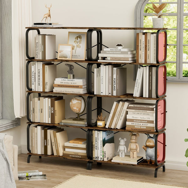 English Elm 5-Tier Industrial Bookshelf Rustic Brown Metal Frame Open Shelves 450lb Capacity Anti-Tip Design W2699P223204