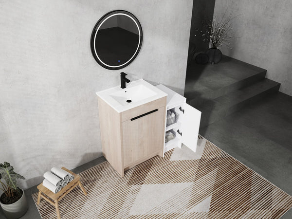 English Elm 36 Inch Freestanding Bathroom Vanity With Ceramic Sink, Soft-Close Doors & Ample Storage Solutions W999S00302
