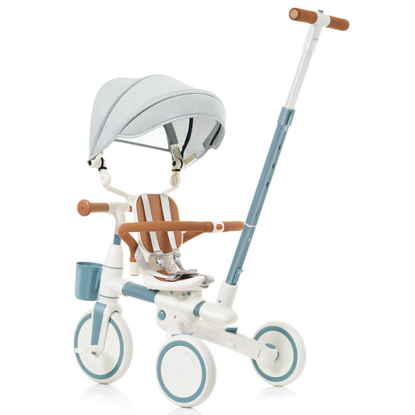 English Elm 7 in 1 Convertible Toddler Tricycle Aluminum Frame Push Trike with Rotating Seat Canopy Blue N726P300636C
