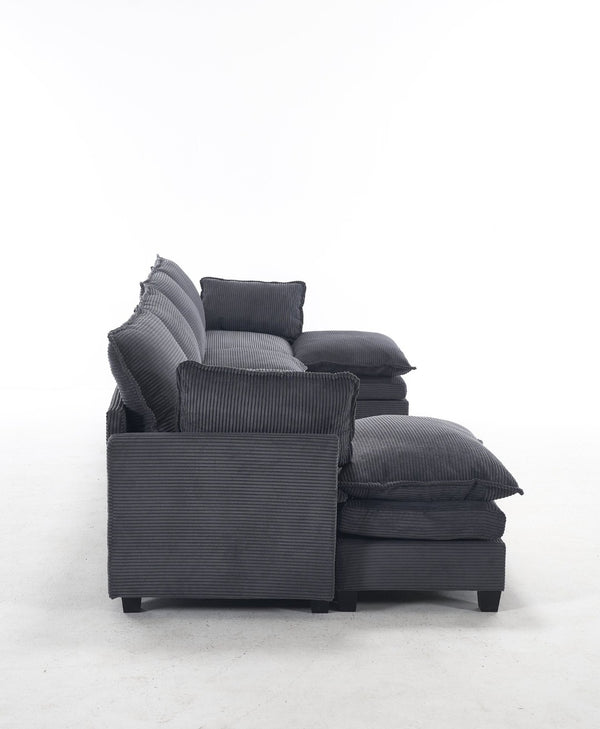 English Elm Oversized Modular Velvet U-Shaped Sofa - Luxurious 4-Seat Couch With 2 Ottomans & Pillows W2705S00024-GIGA