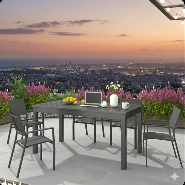 English Elm 63"-92" Extendable Aluminum Patio Dining Table Powder Coated Seats up to Ten Outdoor B082P455120