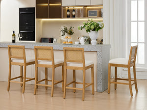 English Elm Full Solid wood rattan-back dining chair with breathable matte linen cushion, high-resilience foam comfort W1143P384367 W1143P384367