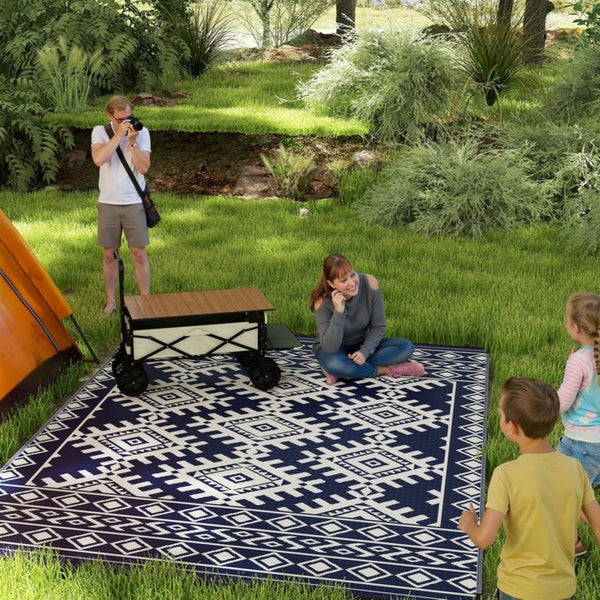 English Elm Outsunny Reversible Polypropylene Outdoor Rug Geometric Pattern Waterproof Patio Camping W2225P485554