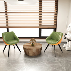 English Elm 29.53" Mid-Century Modern Coffee Table Set With 2 Pu Chairs For Stylish Living & Dining Spaces W2189S00505