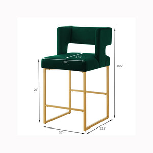 English Elm Modern Velvet Counter Stools Set of Two with Gold Iron Frame and Square Open Back Emerald W2186P171942