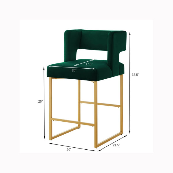English Elm Modern Velvet Counter Stools Set of Two with Gold Iron Frame and Square Open Back Emerald W2186P171942