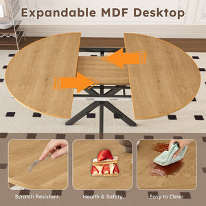 English Elm Extendable Round Oak Finish Dining Table Seats Six with Steel Base Modern Kitchen W2700P420811