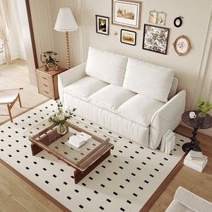 English Elm 70.9" Multi-Functional Convertible Sleeper Sofa Bed with 2-in-1 Pillow & Blanket Set, Velvet loveseat Beige+White W1885P263555