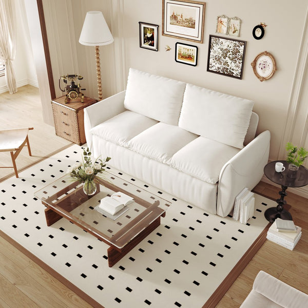 English Elm 70.9" Multi-Functional Convertible Sleeper Sofa Bed with 2-in-1 Pillow & Blanket Set, Velvet loveseat Beige+White W1885P263555