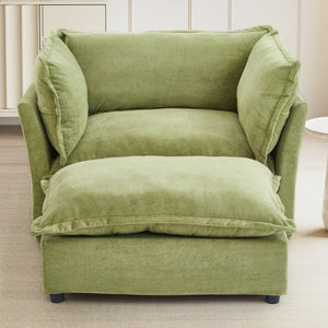 English Elm Modern Chenille Accent Chair with Ottoman Plush Wide Seat Curved Arms for Bedroom Green N719P428439F