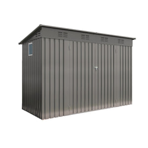 English Elm 4 X 9 Ft Galvanized Steel Outdoor Shed with Vented Sloped Roof and Wide Swing Doors W3213S00006