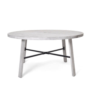 English Elm Outdoor Acacia Hardwood Dining Table with Umbrella Hole Iron Base Seats Six WF321703AAE