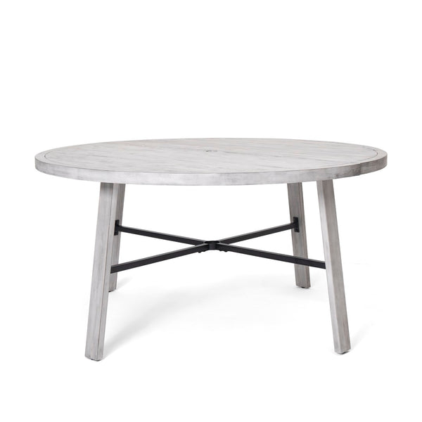English Elm Outdoor Acacia Hardwood Dining Table with Umbrella Hole Iron Base Seats Six WF321703AAE