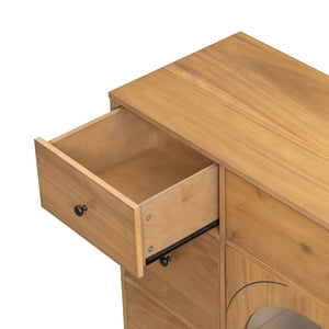 English Elm Christopher Knight Home® - Cabinet roomy storage console with 2 doors, 7 drawers, glass accents and manufactured wood build, large Natural N780P330601N
